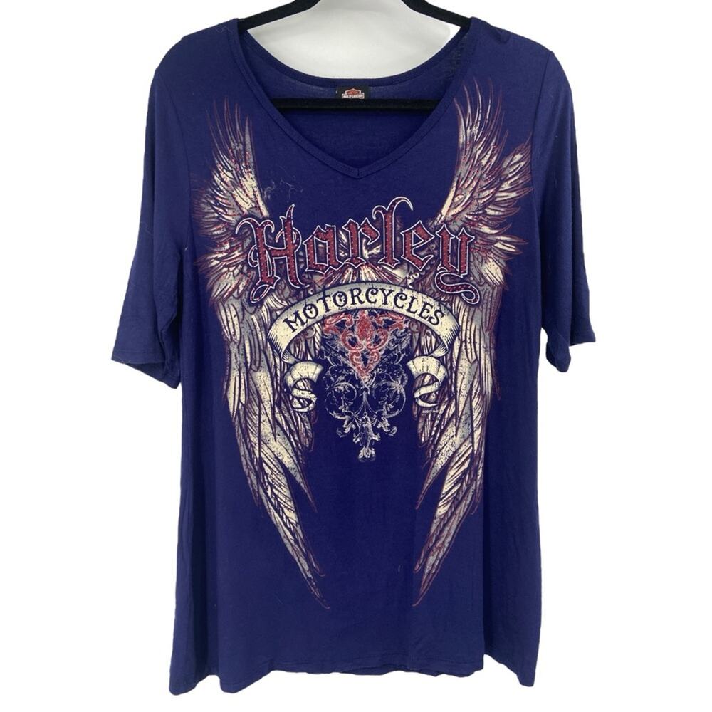 Harley Davidson Motorcycles V-neck Short Sleeve Bull Run Manassas Virginia Large